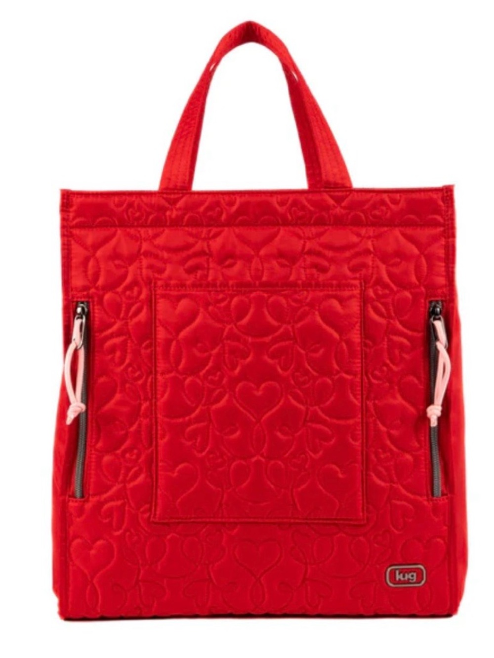 Lug Poppy Red Swirly Heart Quilted Tote Bag Love Grows Pink Interior New